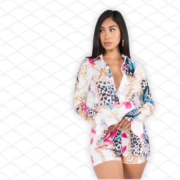 Lux Print w/Ruffle Sleeve Romper - Picture 2 of 5